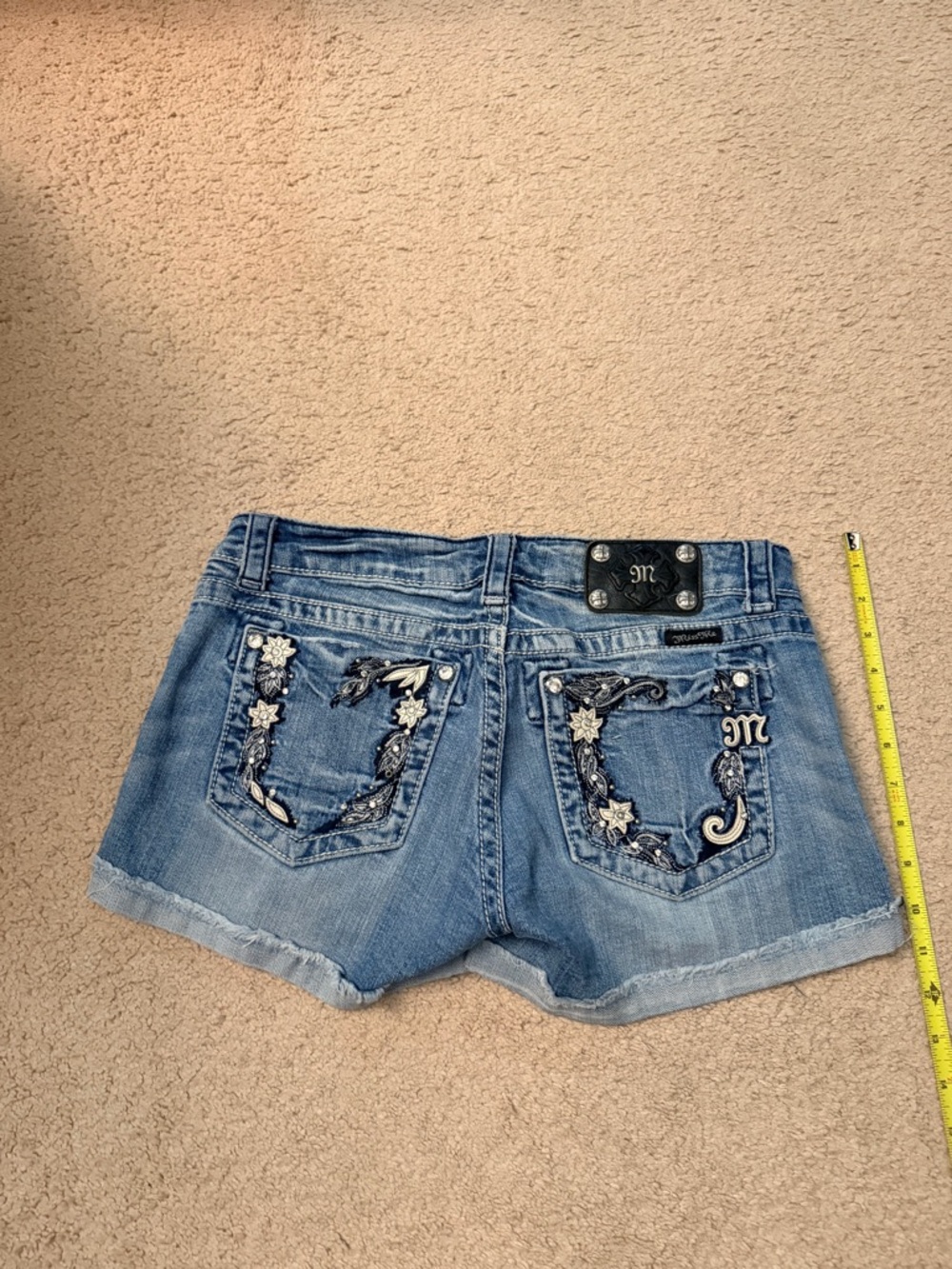 Miss Me Blue Embellished Denim Shorts with Rhinestones